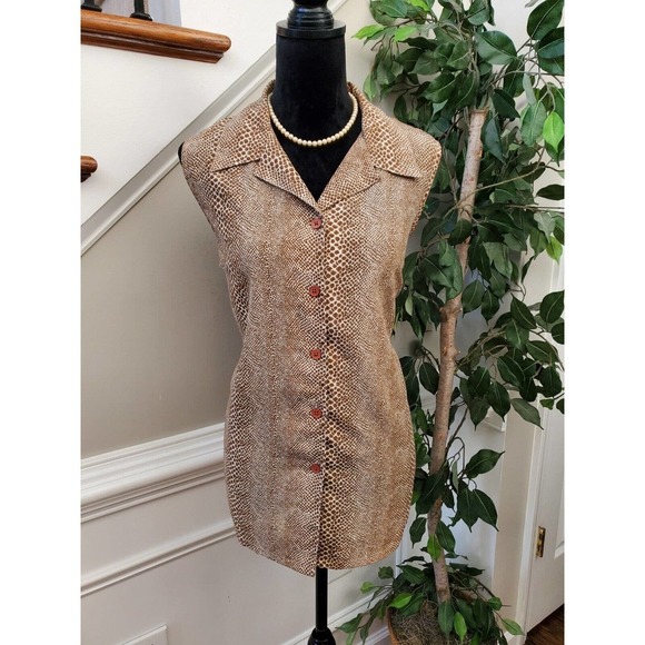 Mosaic Women's Brown Polyester Collared Sleeveless Buttons Down Shirt Size 14MP - Picture 10 of 10